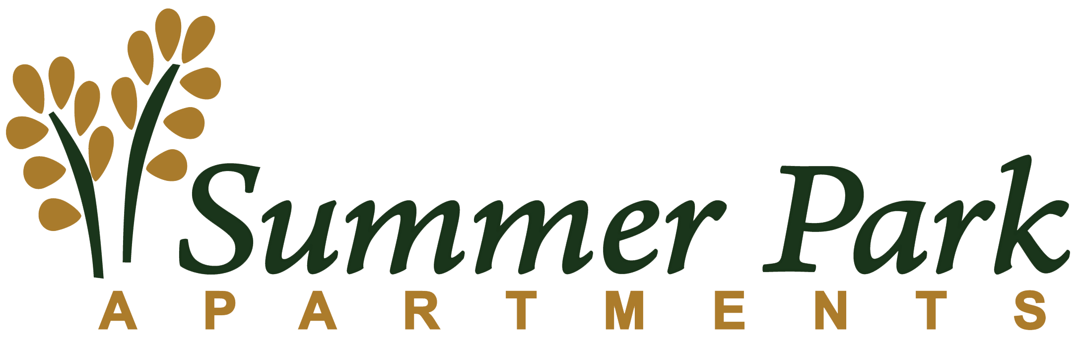 Summer Park Fresno Community Logo designed with gold and green, with some branches on the left side